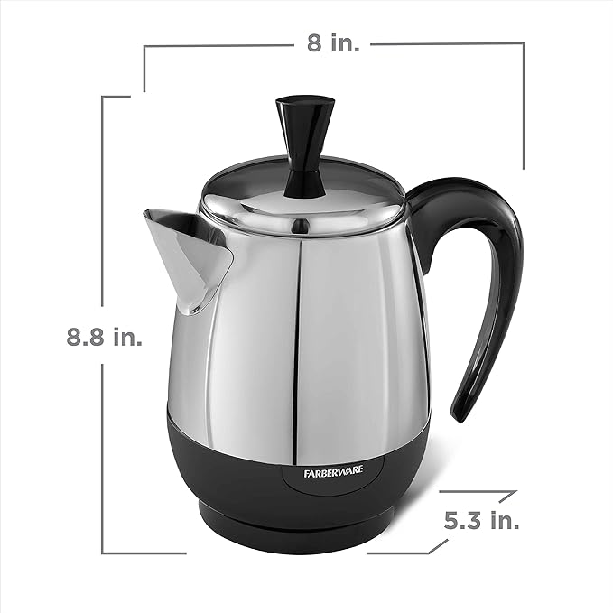 Farberware 4-Cup Stainless Steel Coffee Percolator, Automatic Keep Warm