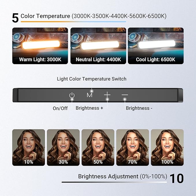 NEEWER Basics LED Chin Fill Lighting CRI95, 6W Bi Color Portable Desk Phone Selfie Photo Light, USB Powered for TikTok Streaming Laptop Video Conference Tripod Recording Travel Makeup, TL30B