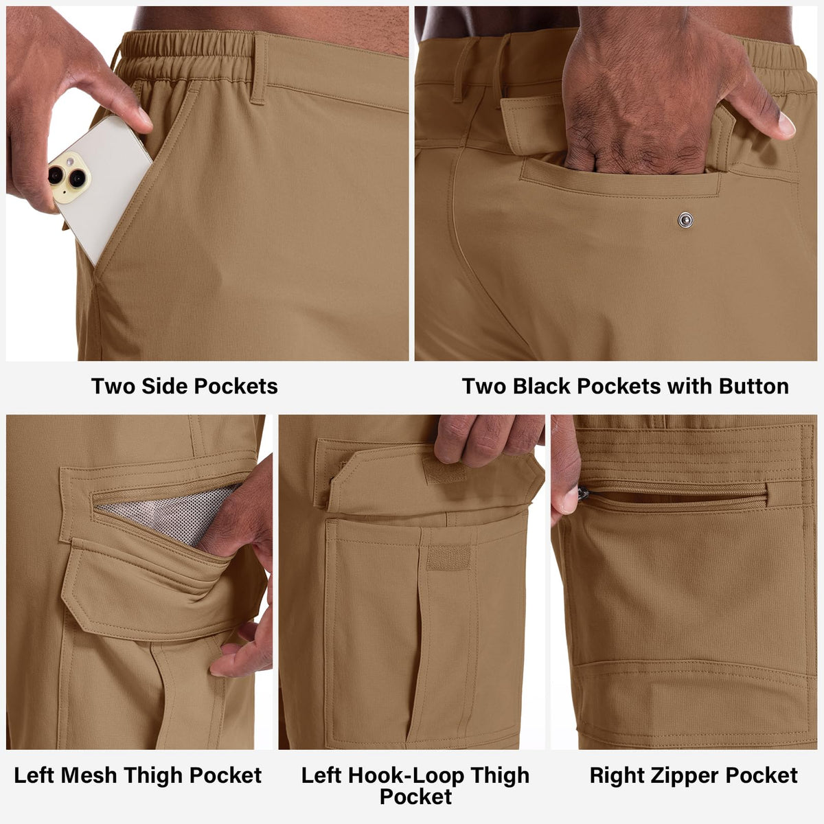 Jessie Kidden Mens Outdoor Casual Expandable Waist Lightweight Water Resistant Quick Dry Fishing Hiking Shorts (6222 Dusty Brown 42)