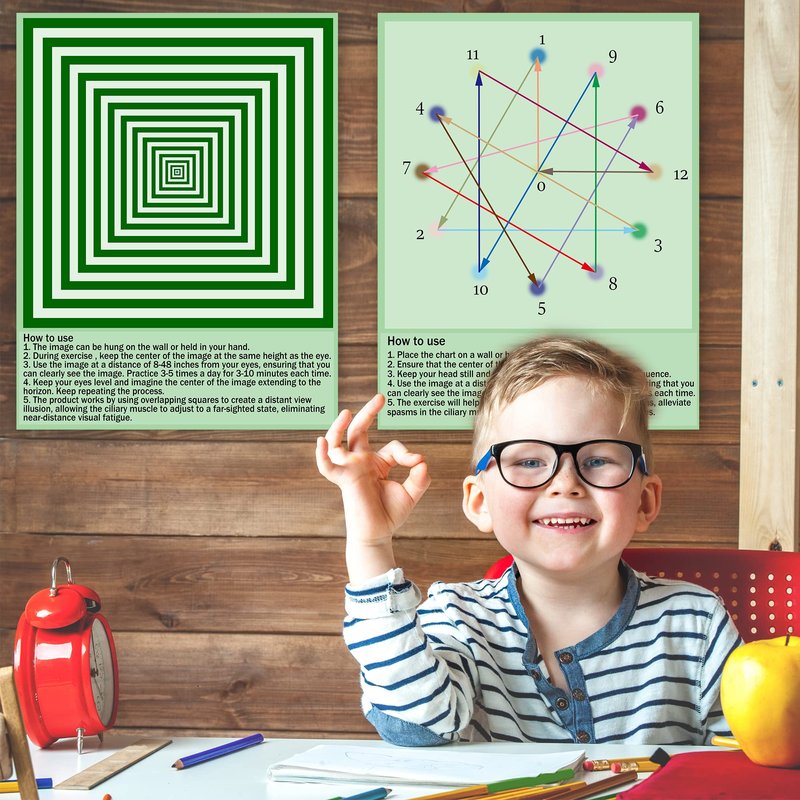 SADIKALO 6-Pack Eye Exercise Chart - Visual Muscle Relaxation Wall Art for Home, School, & Office - Waterproof Posters & Desk Signs