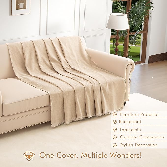 Couch Cover for 3 Cushion Couch Sofa Pet Friendly, Chenille Sectional L Shaped Sofa Cover Washable for Dogs Cats Kids, Leather Furniture Protector Slipcover Decor for Living Room, 91"x134"