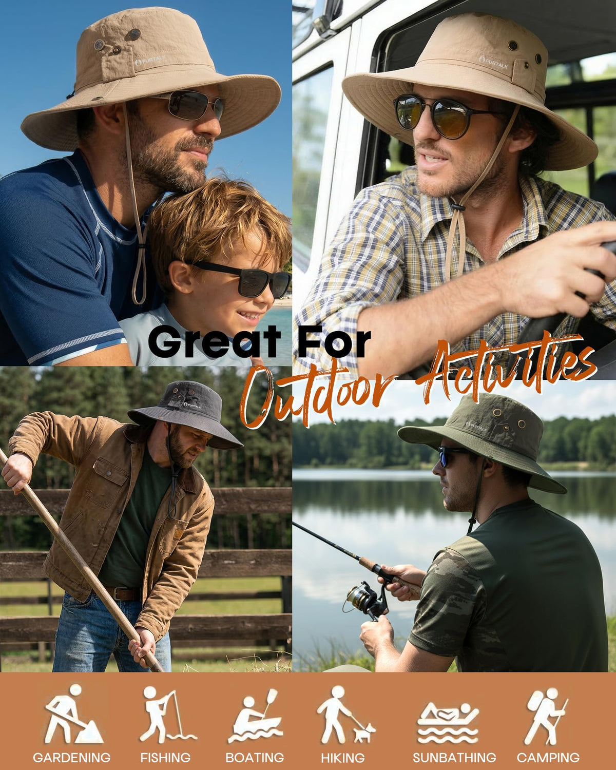 FURTALK Sun Hats for Men Fishing Hat UPF Protection Wide Brim Bucket Hat
