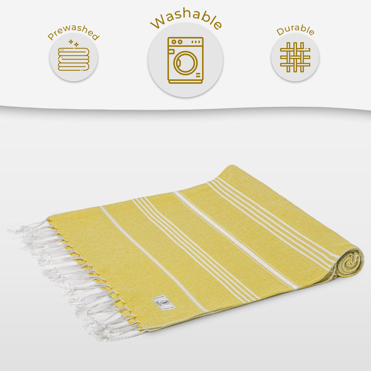 Ossano Turkish Beach Towel Quick Dry & Absorbent Oversized (39" x 71") - Compact, Versatile and Functional as Yoga Mat, Picnic Blanket, Travel Blanket, Bath, Camp and Shower Towel - Yellow