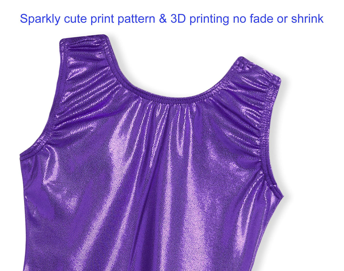 Domusgo Girls Leotards for Gymnasitics Size 5-6 Years Old Sparkly Purple Sleeveless Practice Biketard