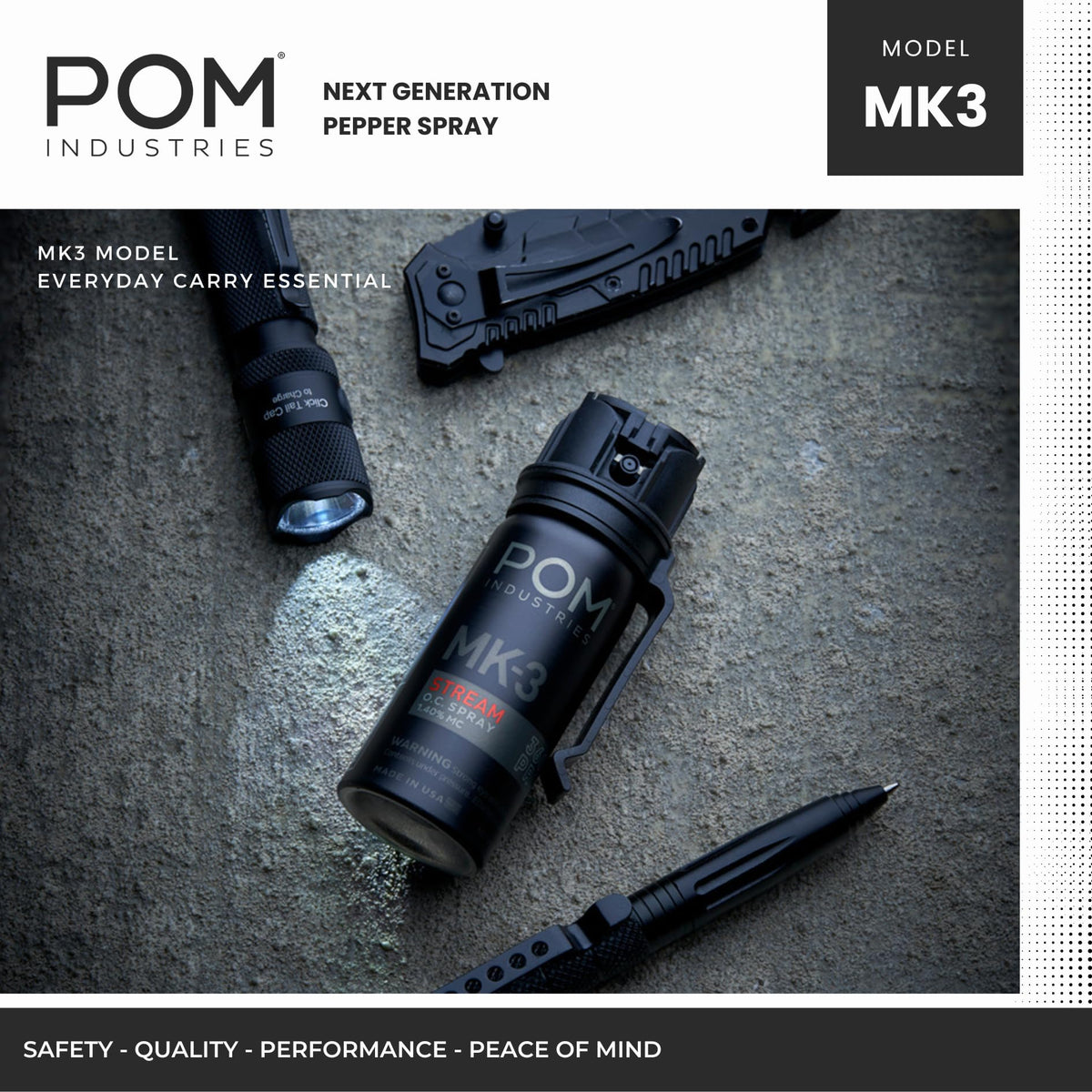 POM MK3 Pepper Spray, Belt Clip Model, Maximum Police Strength OC with UV Marking Dye, Quick Flip Top Safety, 360° Performance At Any Angle, Powerful Accurate Stream, 18 ft Range, 1.8 fl oz