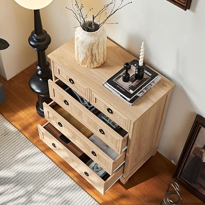 Farmhouse 5 Drawer Dresser for Bedroom Set of 2, 33.2" Tall Small Dressers & Chest of Drawers, Rustic Wood Dresser with Metal Handle, Storage Organizer Closet for Living Room, Hallway,Entryway