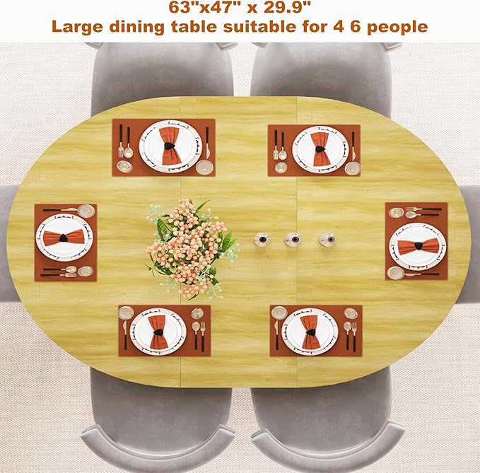 47"-63" Extendable Dining Table for 4 5 6 People,63" Farmhouse Round Extending Dining Table w/Removable Leaves Space Saving,Wooden Adjustable Tables for Kitchen Office Living Room Natural