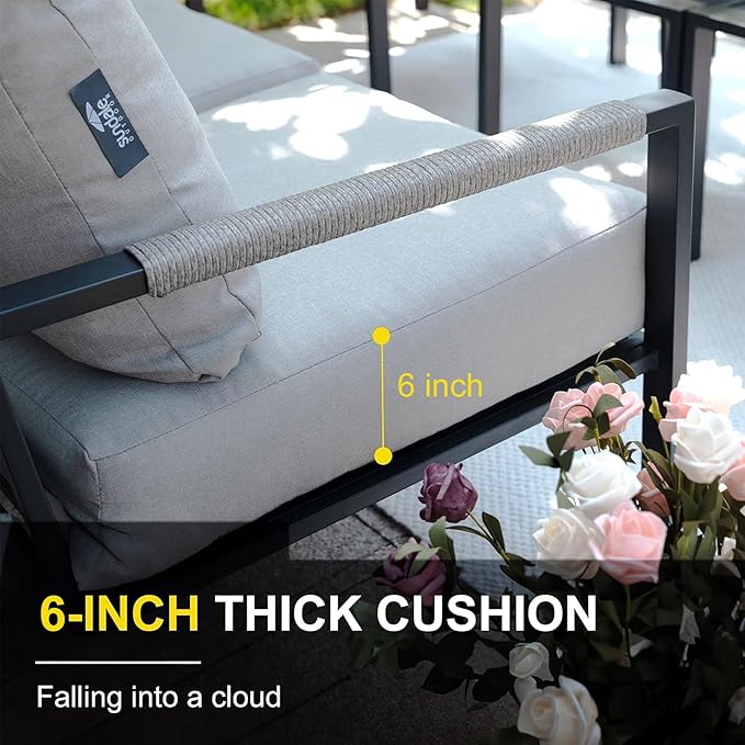 Sundale Outdoor 2 Pieces Metal Outdoor Furniture Set, Patio Loveseat with 6 Inch Cushions and Coffee Table, All- Weather Patio Sofa for Garden, Backyard, Porch or Balcony, Light Grey