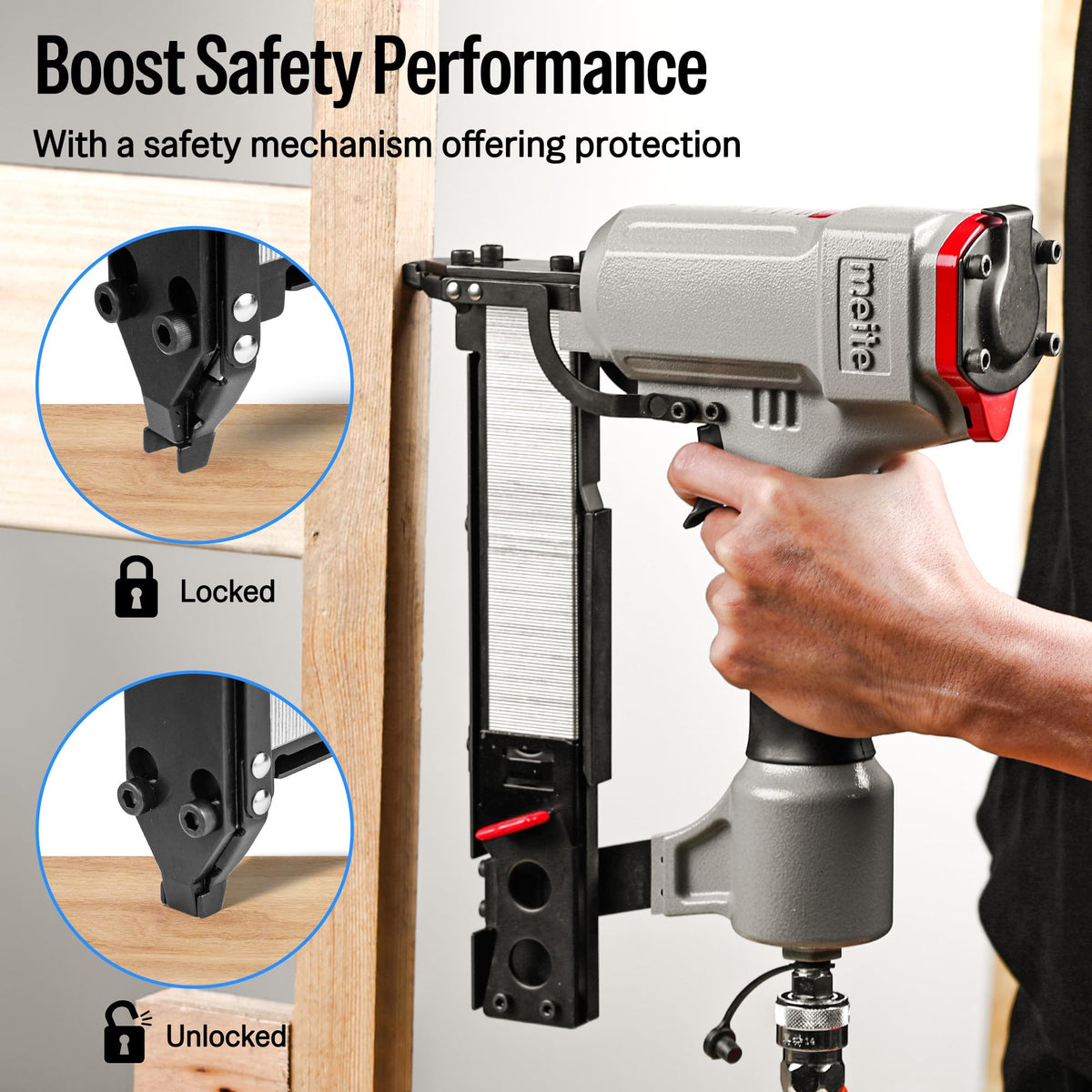 meite 18 Gauge Pneumatic Narrow Crown Stapler, Accepts Staples Length from 1-Inch to 1-5/8-Inch, for Upholstery Projects