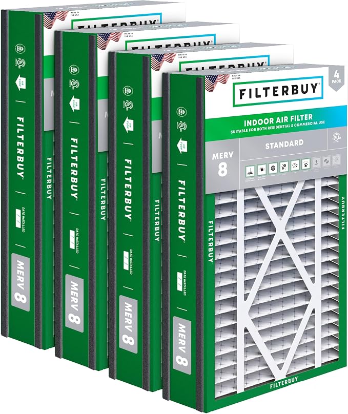 Filterbuy 16x25x3 Air Filter MERV 8 Essential Dust & Allergy Defense,