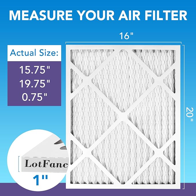 LotFancy 16x20x1 Air Filter MERV 11 6-Pack, Electrostatic Pleated AC Furnace