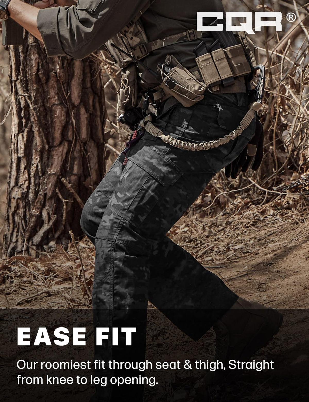CQR Men's Tactical Pants, Water Resistant Ripstop Cargo Pants, Lightweight EDC Work Hiking Pants, Outdoor Apparel, Duratex Mag Pocket Print Utility Camo Black, 38W x 32L
