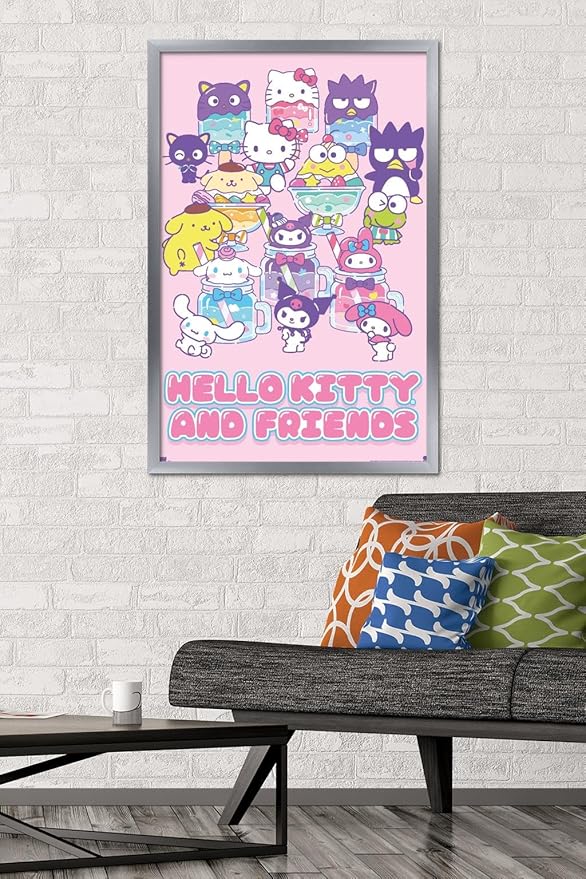 Trends International Hello Kitty and Friends: 24 Summer Fresh - Group Wall Poster, 34L x 22.4W, Silver Framed Version