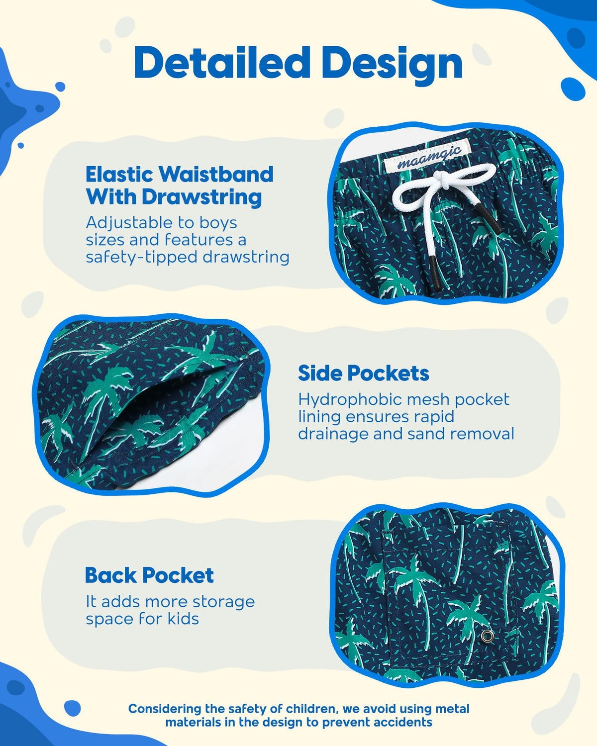 maamgic Boys Swim Trunks Toddler Swim Shorts Little Boys Bathing Suit Swimsuit Toddler Boy Swimwear,Tree-Navy Blue,5 T