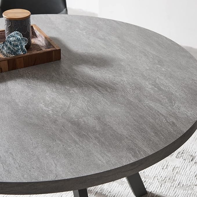 45.3" Round Dining Table Set, Mid Century Modern Round Dining Table for 4-6 Person, Steel Legs, Leisure Coffee Table for Kitchen Dining Room, Save Space