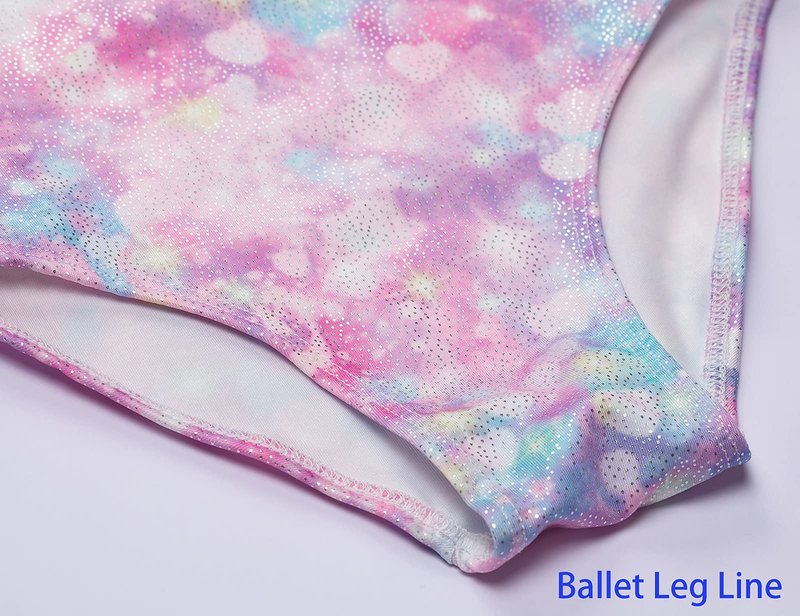Domusgo Gymnastics Leotards for Girls Size 5-6 Years Old One Piece Sparkly Pink Rainbow Love Sleeveless Bodysuits