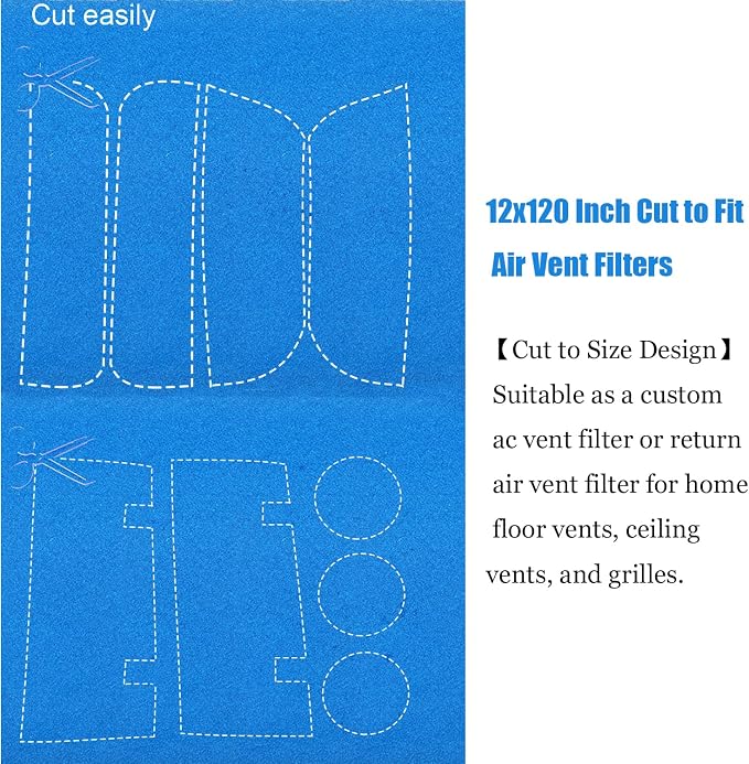 Air Vent Filter, 12x120 Inch Cut to Fit Air Vent Filters, MERV-6 Reusable