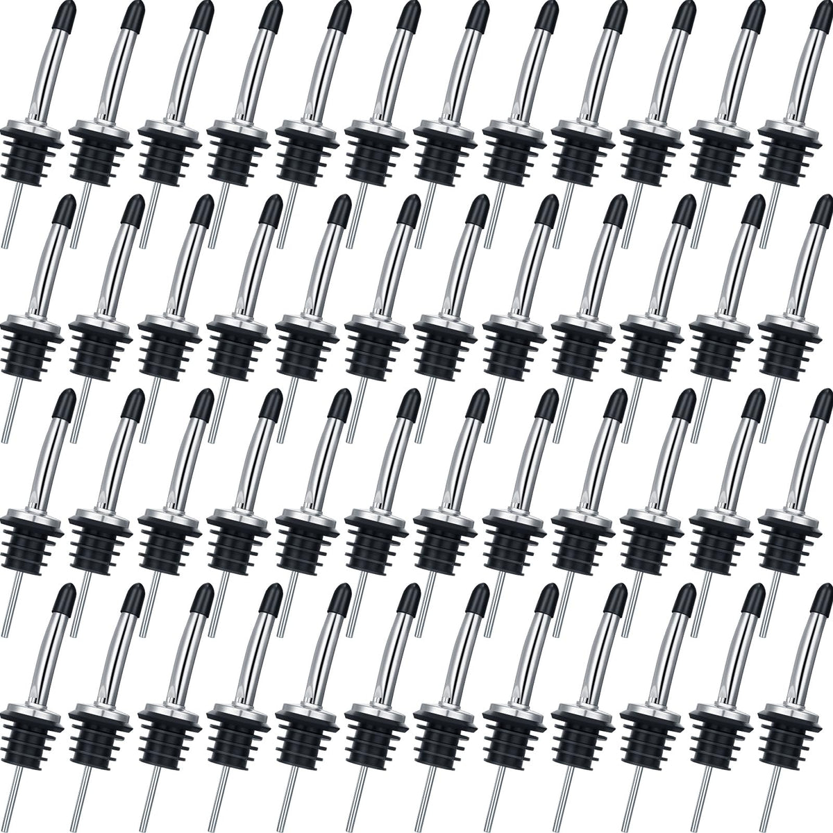 Chengu 72 Pcs Liquor Spout Stainless Steel Bottle Pourers Tapered Liquor Pourers with Rubber Dust Caps Tapered Spouts Set Bar Supplies Vinegar Bottle Dispenser Wine Spout for Alcohol Olive Oil