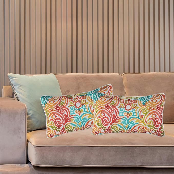 FUNHOME Outdoor Indoor Lumbar Pillow Covers ONLY, Water-Repellent Fade-Resistant Patio Lumbar Cases 12” x 20”, Throw Pillowcase Shell for Garden Furniture Use -Corinthian Dapple