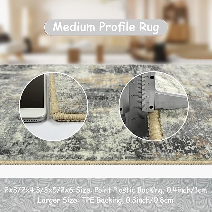 Lahome Modern Abstract Runner Rug - 2x8 Grey Hallway Long Bathroom Rugs with Rubber Backing, Kitchen Carpet Non Skid Indoor Floor Runners for Entryway Laundry Living Bedroom 2' x 8'