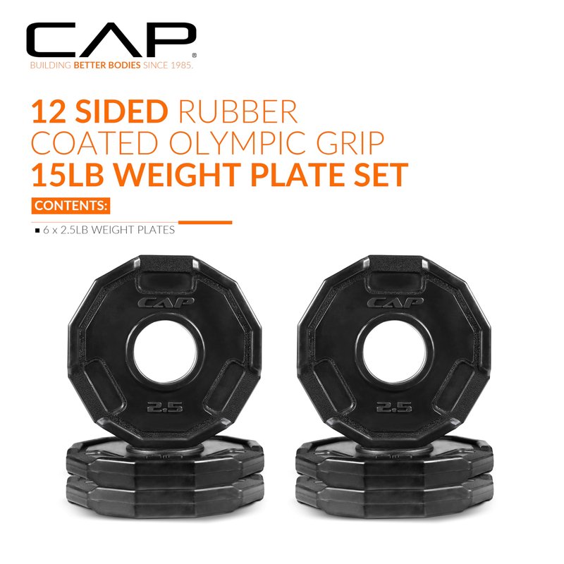 CAP Barbell 2.5 Lb 12-Sided Rubber Coated Olympic Weightlifting Grip Plate – SET(2.5 lb x 6)