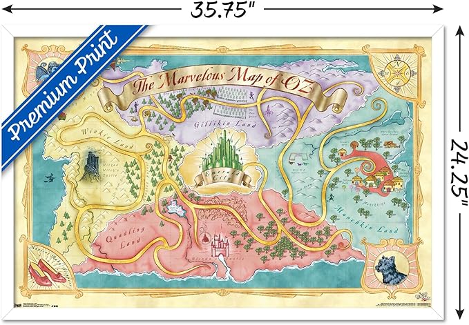 The Wizard Of Oz - Map Wall Poster, 34L" x 22.4W", White Framed Version