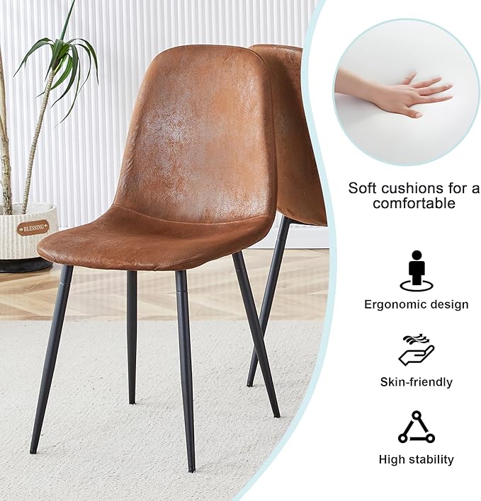 Rustic 5 Piece Dining Room Table Set for 4 People, Mid Century Modern 55 Inch Rectangle Wood Kitchen Dining Table with 4 Fabric Chairs Set, Suitable for Kitchen Dining Room