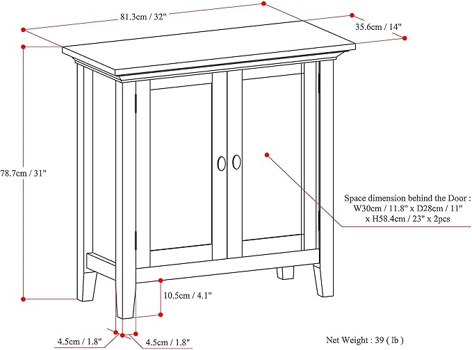 SIMPLIHOME Redmond Storage Cabinet - 32 inch Wide Solid Wood 2-Shelf Low Storage Cabinet in Light Golden Brown, Transitional Accent Cabinet for Entryway with Adjustable Shelves and Tapered Legs