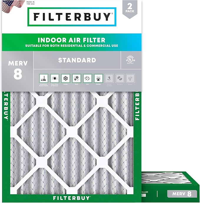Filterbuy 24x30x2 Air Filter MERV 8 Essential Dust & Allergy Defense,