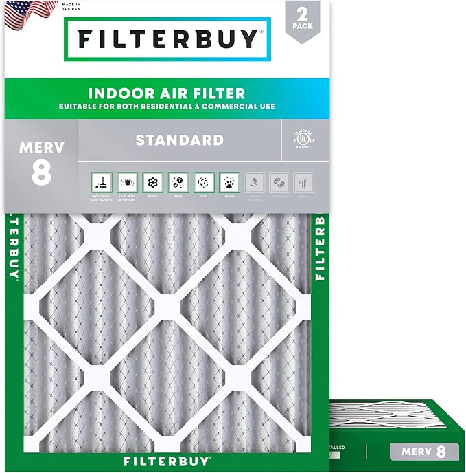 Filterbuy 18x25x2 Air Filter MERV 8 Essential Dust & Allergy Defense,