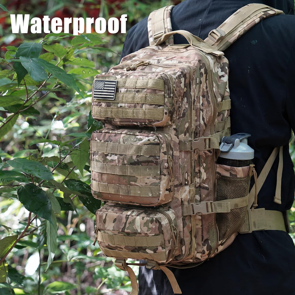 kookoomia Military Tactical Backpack 25L Day Backpack for Men Molle Army 3 Days Assault Pack Bug Out Bag Water Resistant and Heavy Duty Hiking Treeking Rucksack - Camouflage