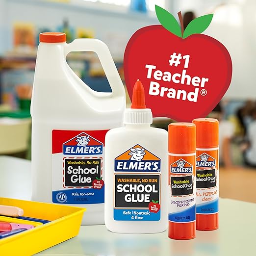 Elmer's Liquid School Glue, Slime & Craft, Safe and Non-Toxic, Washable, White, 4 Ounces Each, 12 Count - Ideal for Classroom, Home, Office, Teacher Supplies- 1 Teacher Brand