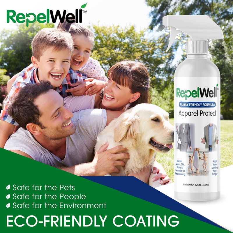 RepelWell Apparel Protect (12oz) Stain & Water Repellent Spray – Non-Toxic, Eco-Friendly, Pet-Safe Sprays for Clothing & More