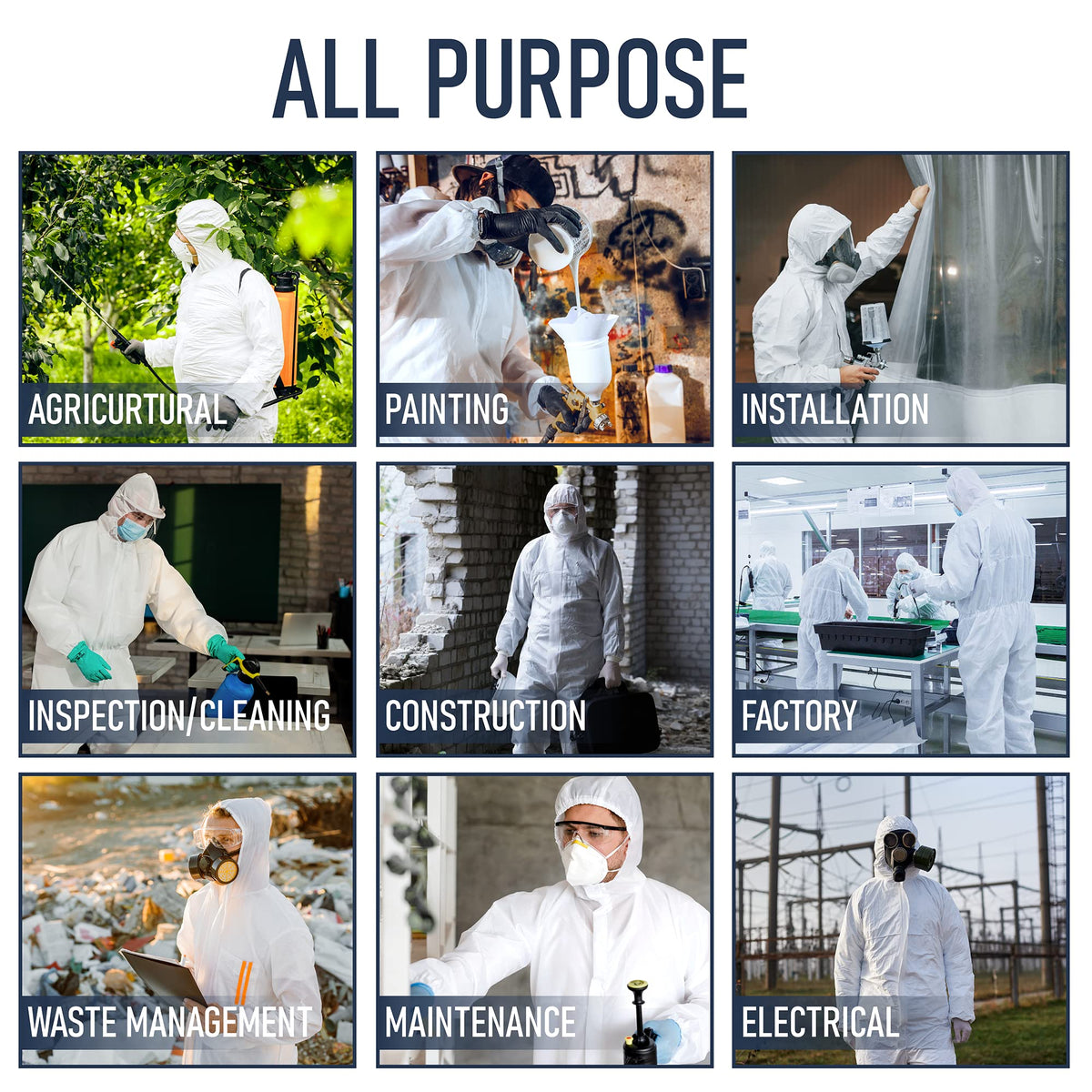 Medical Nation Hazmat Suits Disposable | 10 Pack | With Hood, Heavy Duty, Breathable Disposable Coverall, Painter Suit | Large