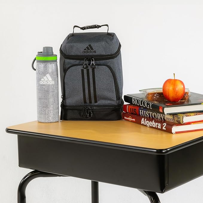 adidas Excel Insulated Lunch Bag, Cooler with Zipper, Pocket for Ice Pack, and Clip, Temperature Control Insulation