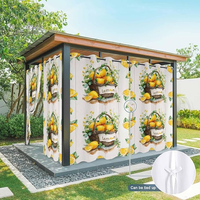Lemon Outdoor Curtains for Patio Lemons Baskets Summer Tropical Plant Wood