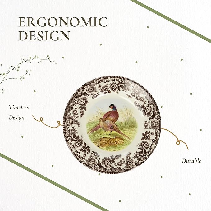 Spode Woodland Ascot Cereal Bowl – Fine Earthenware Dish Featuring Pheasant Design – Wildlife-Inspired Tableware for Breakfast, Soup & Everyday Dining – English Country Collection, Kitchen Décor
