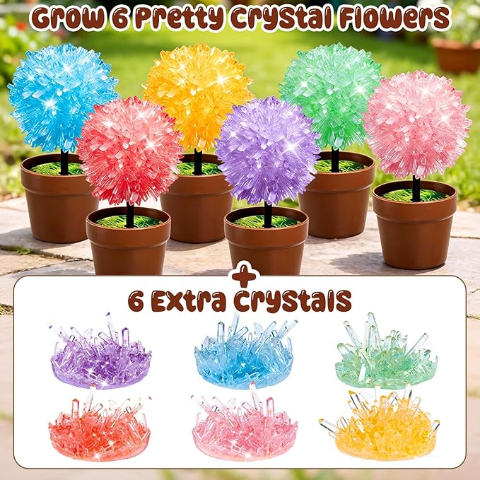 MOVINPE Crystal Flower Growing Kit for Kids – 12 Pack Valentine’s Day Classroom Gift Exchange, STEM Crystals Flower Science Kits with 6 Colors Crystal Powder & Seeds, Non-Candy School Gifts
