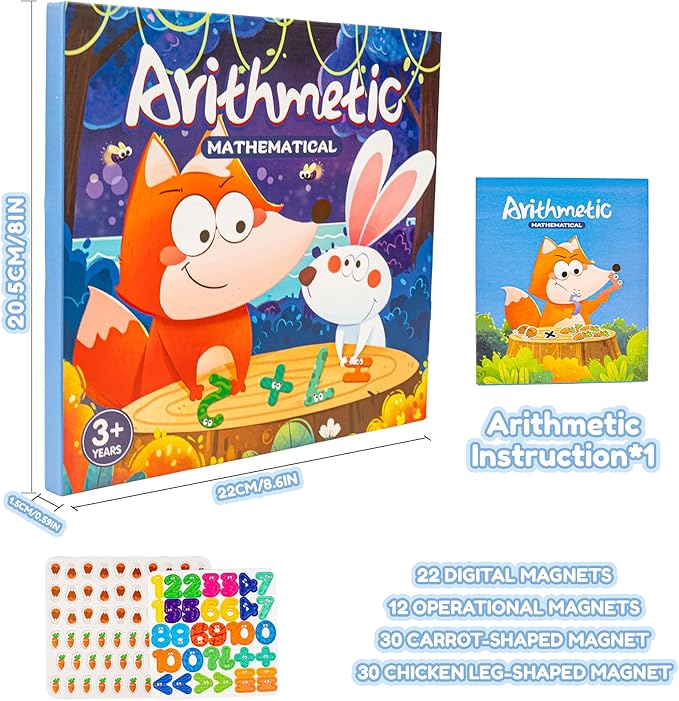 brenzo Magnetic Numbers and Arithmetic Book Set, 96 PCS Math Manipulatives with Addition & Subtraction Games, Number Magnets for Kids Learning, Portable Learning Toys for Homeschool & Classroom