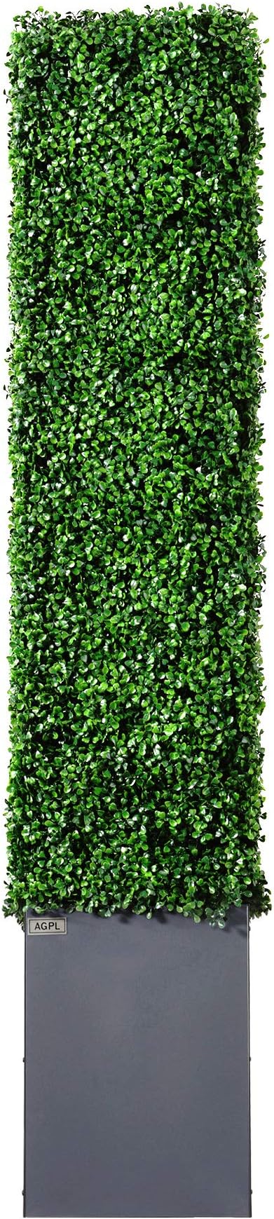 AGPL Artificial Boxwood Hedge Wall with Dark Gray Stainless Steel Planter Box Privacy Wall Backdrops, Outdoor Privacy Fence for Patio,Balcony,Restaurant,Garden,Party Décor (64" H 48" W 12" D)