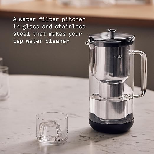 Aarke Purifier Regular 1.18L Glass Pitcher Bundle w/Steel Filter, 3 Enriched +