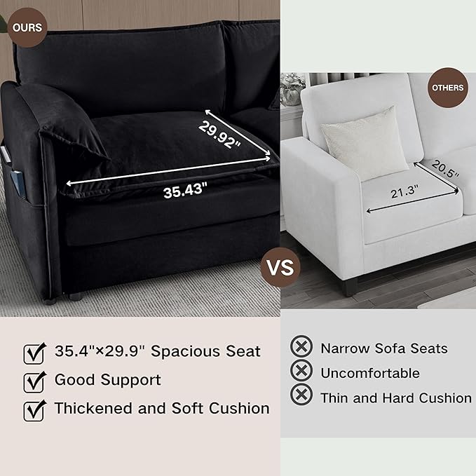 Chenille Sofa Set for Living Room, 2 Pieces Modern Deep Seat Oversized 3-Seater Cloud Couch for Bedroom, Office, Apartment, Furniture Set