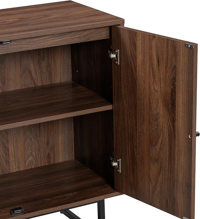 Nathan James Kova Bohemian Rattan Sideboard or TV Stand, Wooden Storage Cabinet with Doors, Walnut Sideboard Buffet or Rattan Accent Storage Cabinet with Matte Black Legs, Set of 3