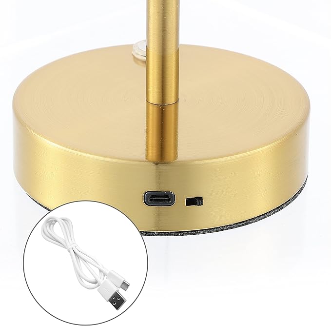JONATHAN Y 12.25" Brass Gold/White Rechargeable Table Lamp, Modern Cordless LED Nightstand Lamp, White Glass Shade, Dimmable Portable Desk Lamp for Bedroom Living Room Dining (JYL7108C)