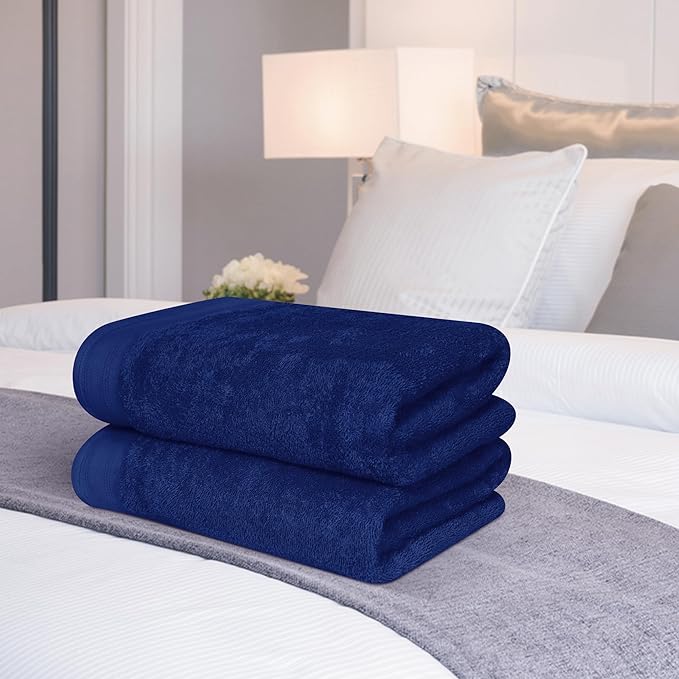 Cotton 2 Pack Oversized Bath Towel Set 28x55 inches, Large Bath Towels, Ultra Absorbant Compact Quickdry & Lightweight Towel, Ideal for Gym Travel Camp Pool - Navy Blue