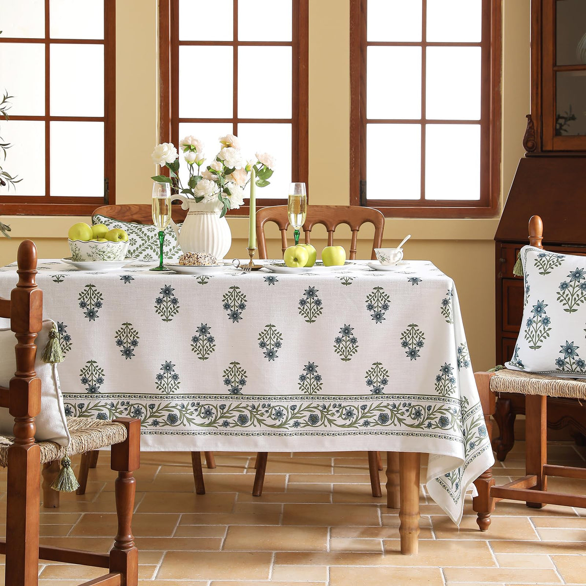 ISAENNE Designer Vintage Linen Rectangular Tablecloth,118"x67"-Chauffrey D
