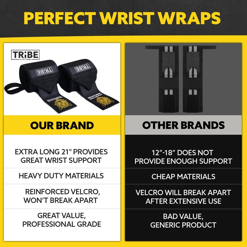 Tribe Lifting Wrist Wraps and Lifting Straps for Weightlifting - Heavy Duty Wrist Straps for Weightlifting Men - Gym Wrist Wraps for Bench Press, Deadlift Straps for Weight Lifting Accessories