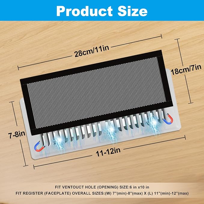 6-Pack Black Magnetic Vent Covers 7x11 Inch