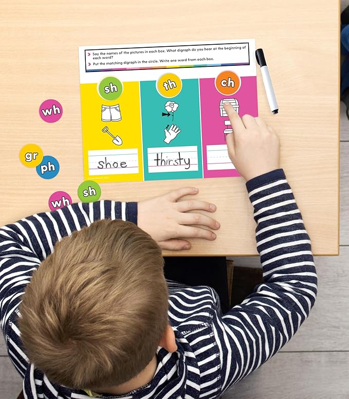 Carson Dellosa 20-Piece Digraph Edu-Clings Set, Language Arts Dry Erase Mats and Silicone Phonics Manipulatives for Grammar and Spelling Games and Practice
