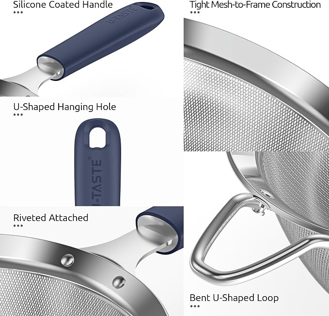 U-Taste Medium Fine Mesh Strainer: 18/8 Stainless Steel 4.73in 30 Mesh Kitchen
